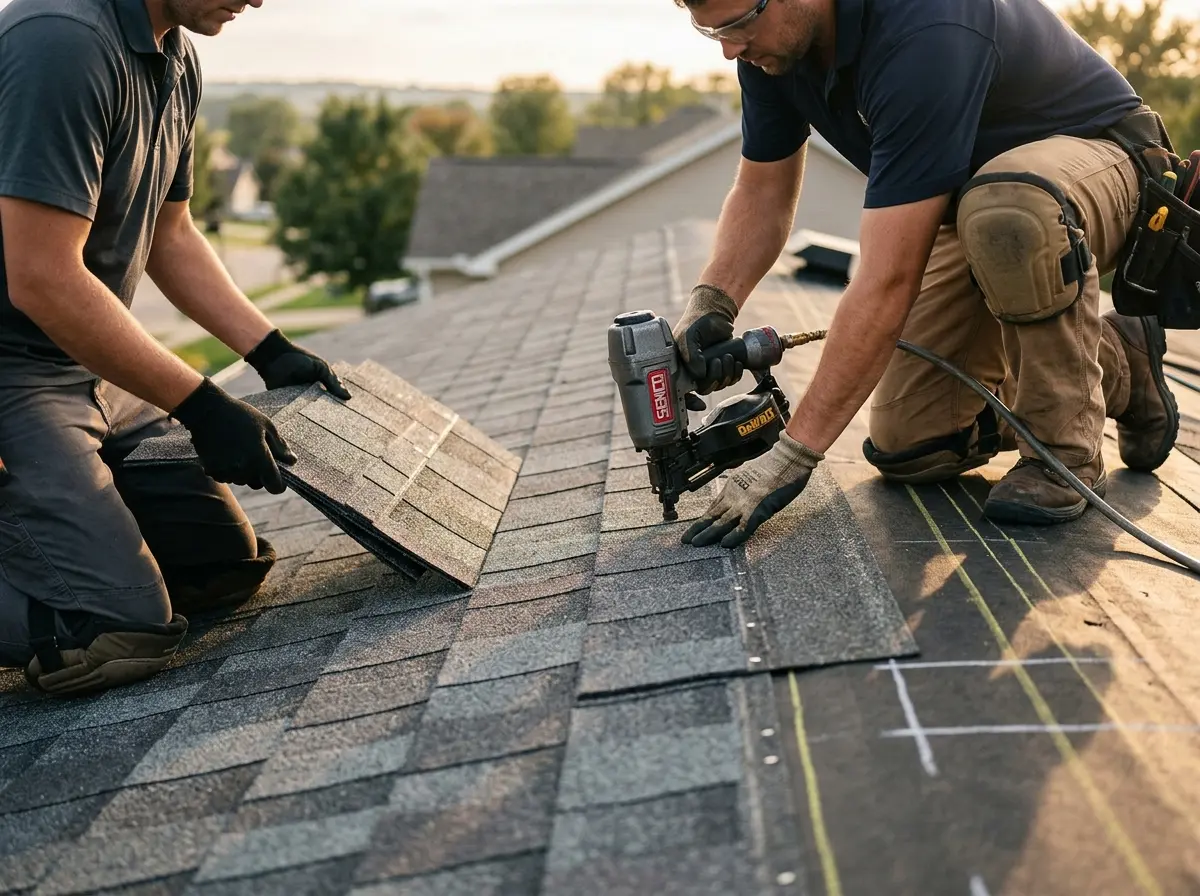 Professional roofer working on a residential roof in Royal Palm Beach